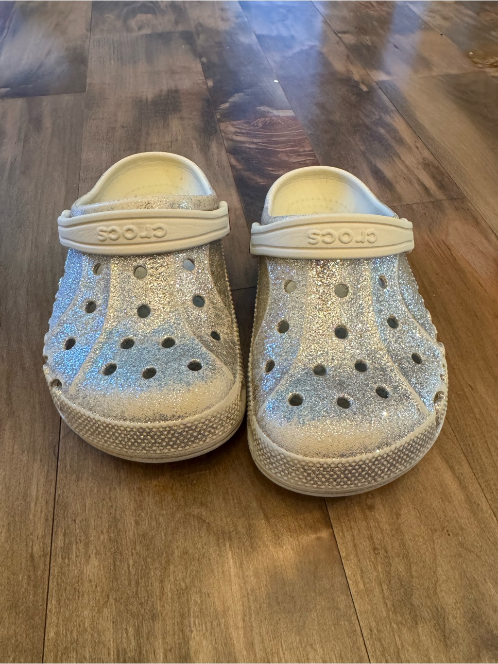 Crocs Kids' Glitter Clog In White And Silver